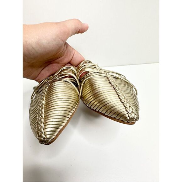 42 Gold Shoes Womens Size 5 Pointed Toe Metallic Leather Mules - Picture 8 of 13